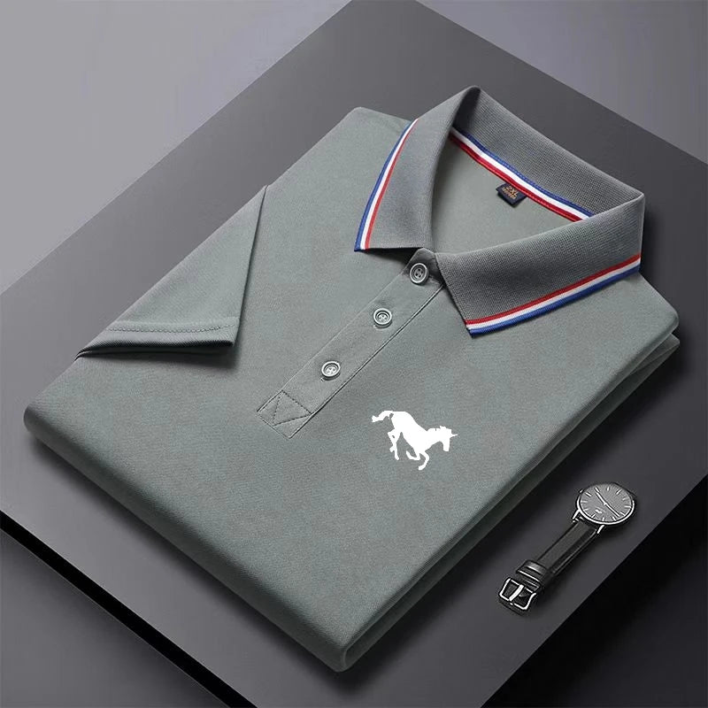 Urban Rider – Camisa Polo Masculina Preta com Detalhe Tricolor e Bordado Exclusivo