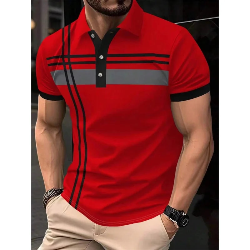 Urban Lapel – Camisa Polo Masculina 3D Listrada com Estilo Casual Moderno