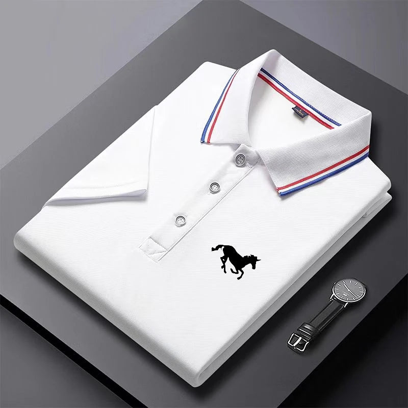 Urban Rider – Camisa Polo Masculina Preta com Detalhe Tricolor e Bordado Exclusivo