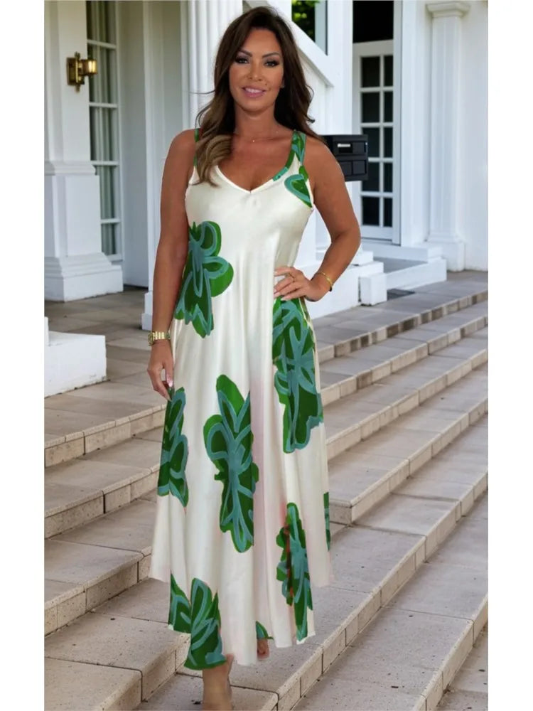 Tropical Bloom – Vestido Longo Feminino Branco com Estampa Floral Vibrante e Estilo Resort Chic