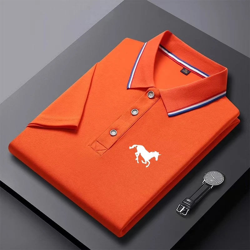 Urban Rider – Camisa Polo Masculina Preta com Detalhe Tricolor e Bordado Exclusivo