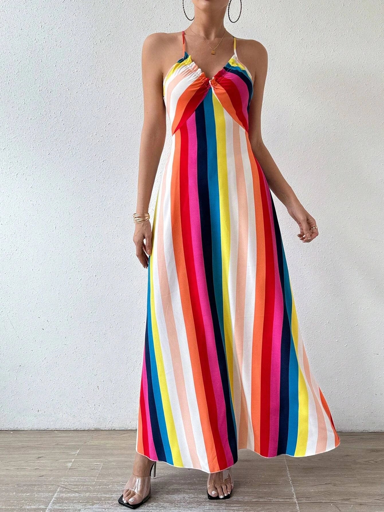 Boho Chic – Vestido Longo Feminino Estampado com Alças Finas e Estilo Étnico