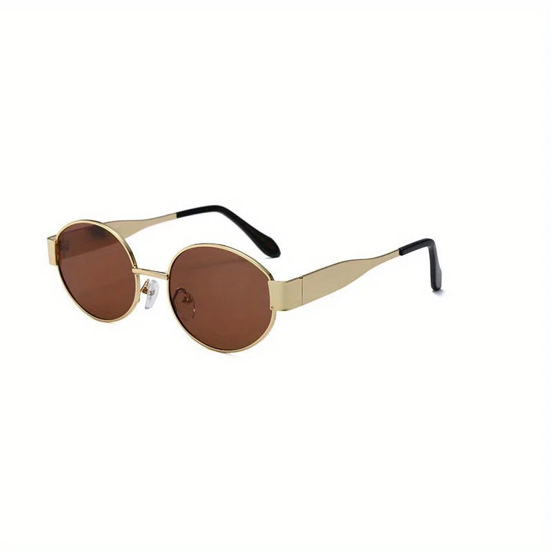 Essenza Vision – Óculos de Sol Feminino Oval Retrô com Lente Escura e Armação Metálica