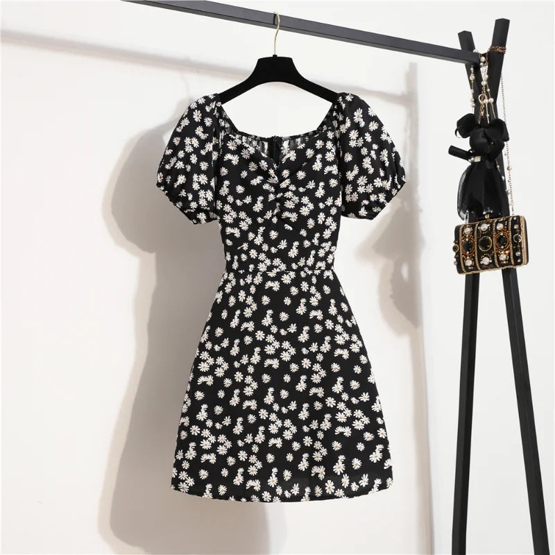 Flora Charm – Vestido Curto Feminino com Manga Bufante e Estampa Floral Romântica