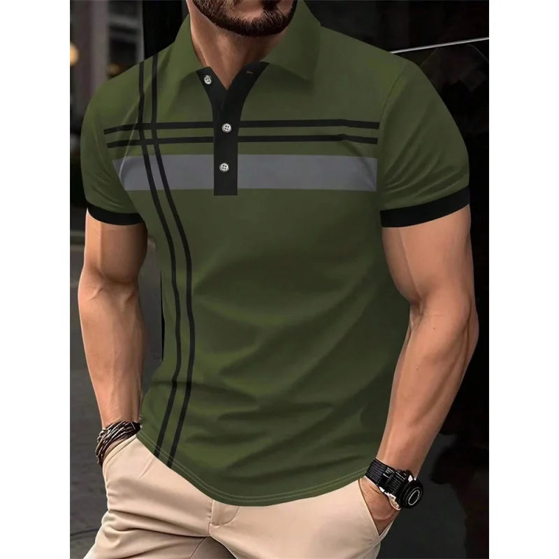 Urban Lapel – Camisa Polo Masculina 3D Listrada com Estilo Casual Moderno