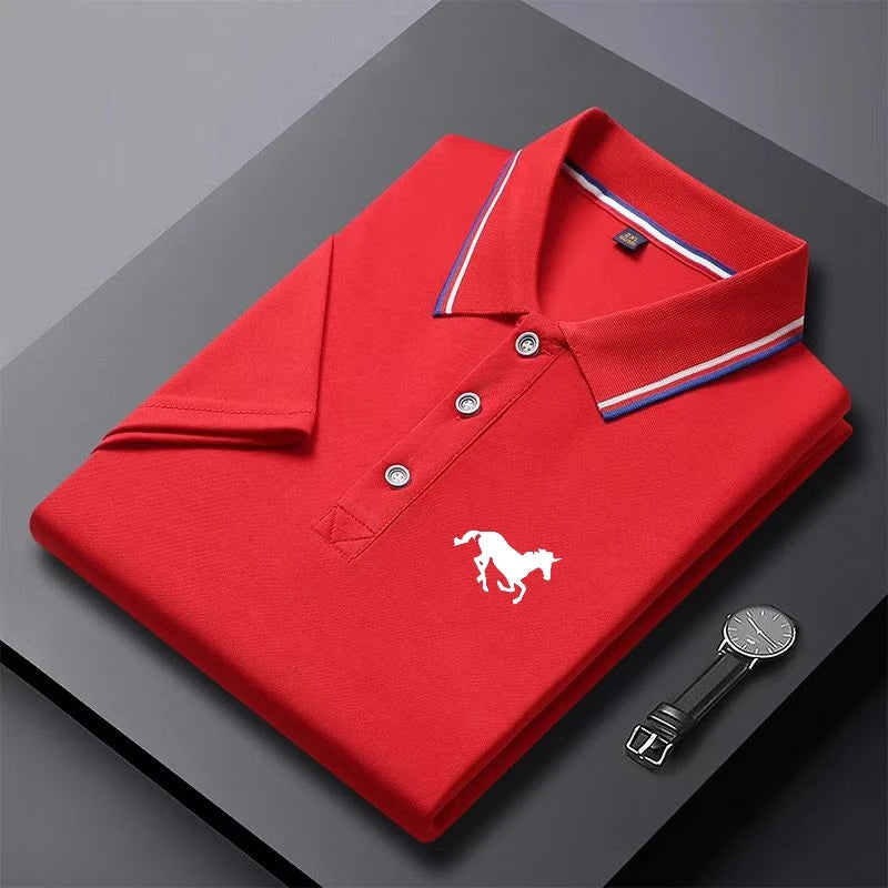 Urban Rider – Camisa Polo Masculina Preta com Detalhe Tricolor e Bordado Exclusivo