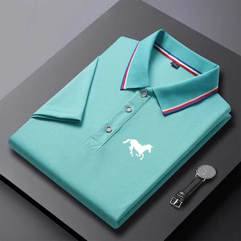 Urban Rider – Camisa Polo Masculina Preta com Detalhe Tricolor e Bordado Exclusivo