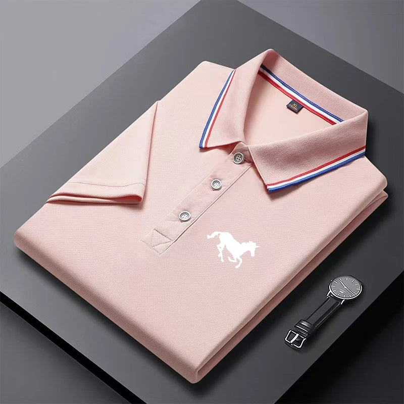 Urban Rider – Camisa Polo Masculina Preta com Detalhe Tricolor e Bordado Exclusivo