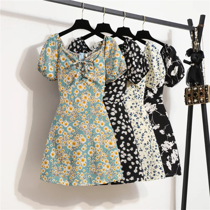 Flora Charm – Vestido Curto Feminino com Manga Bufante e Estampa Floral Romântica